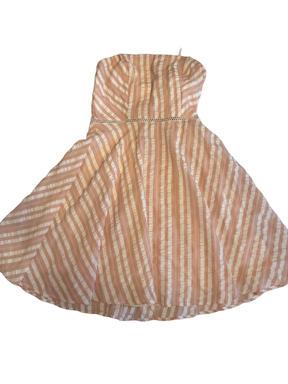 City Studio Peach/Pink and White Striped Strapless Fit-and-Flare Dress Sz 0